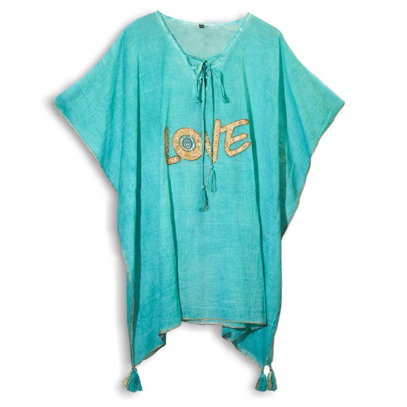 Nomad Sari  Kaftan - Turquoise & Gold Love Design
