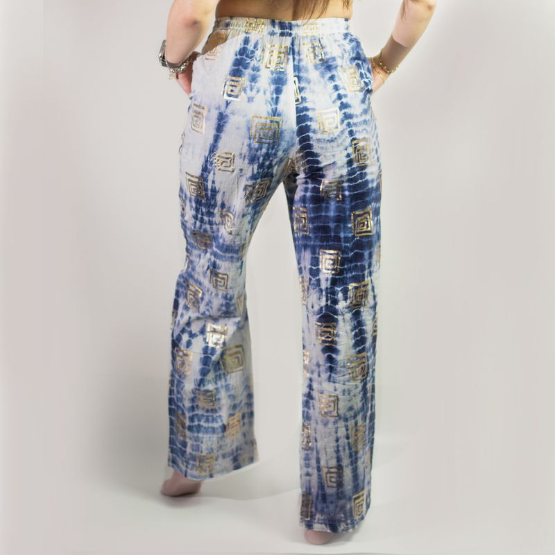 (ML) Nomad Sari  - Lounge Pants - Gold & Blue Greek Motiff - Handpainted