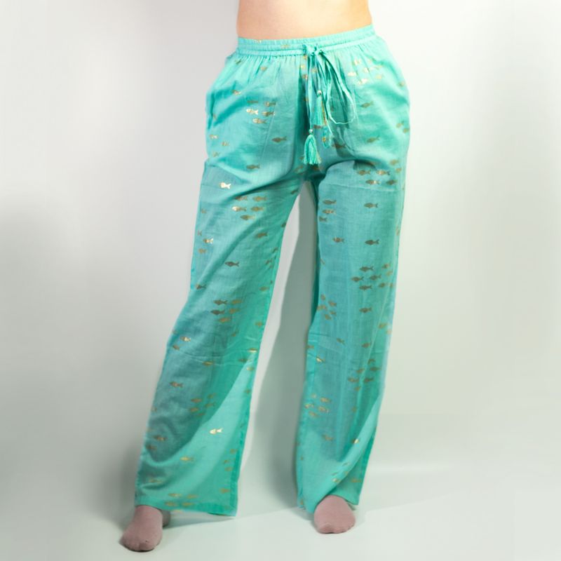 (ML) Nomad Sari - Lounge Pants - Turquoise & Gold Fish Design
