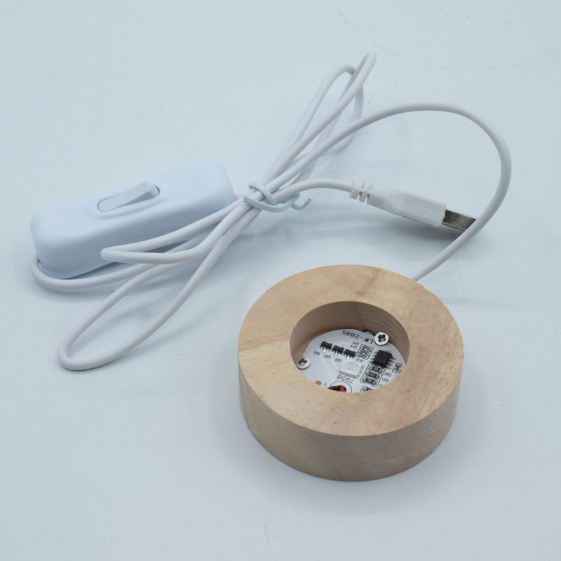 6cm Round Wooden USB LED Stand - Multi Colour