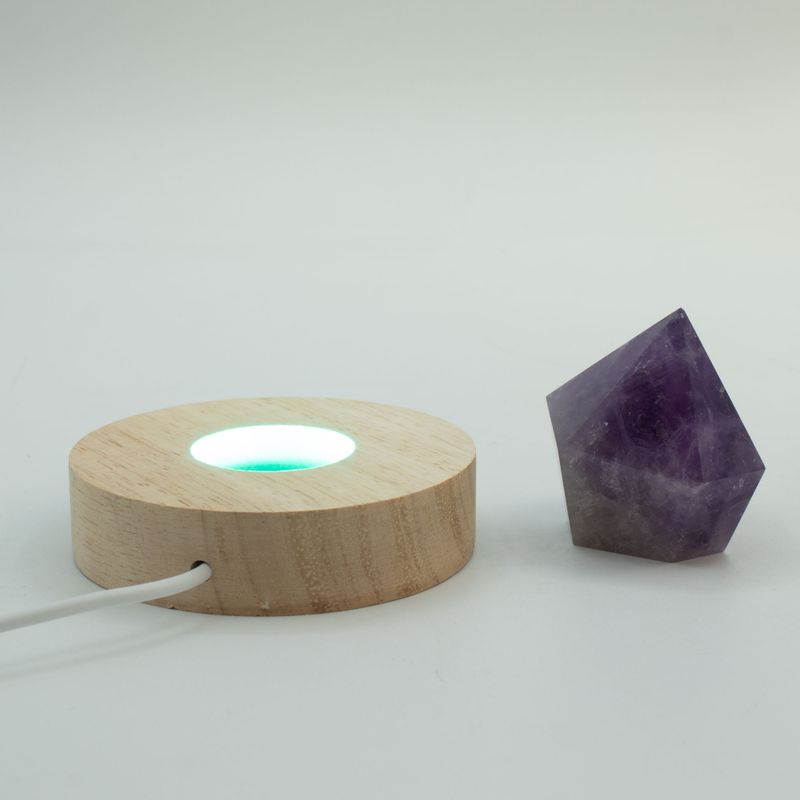 8cm Round Wooden USB LED Stand - Multi Colour
