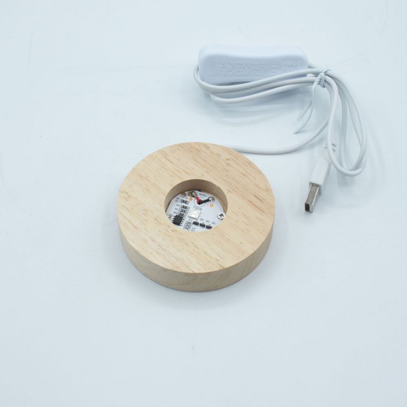 8cm Round Wooden USB LED Stand - Multi Colour