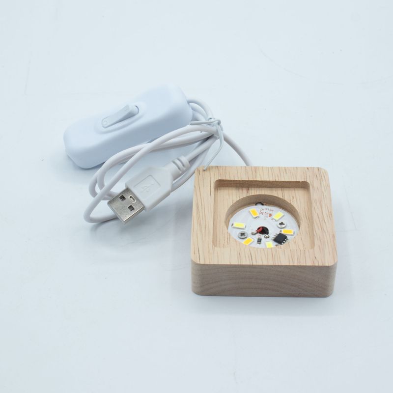 6cm Square Wooden USB LED Stand - Cool/Warm/Daylight