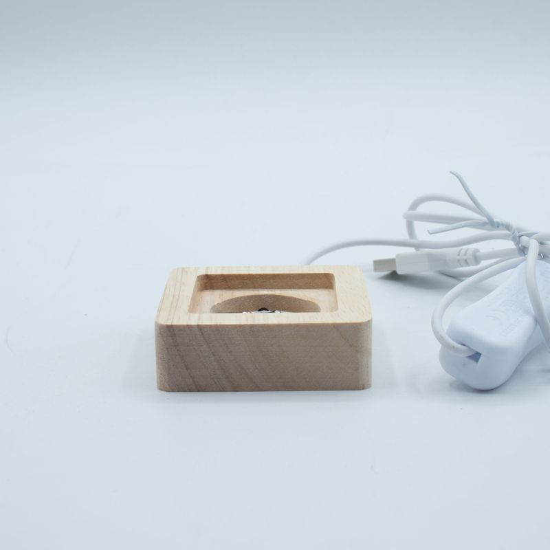6cm Square Wooden USB LED Stand - Multi Colour