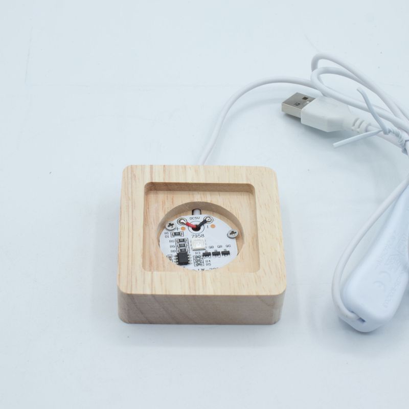 6cm Square Wooden USB LED Stand - Multi Colour
