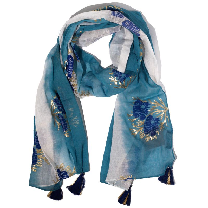 Nomad Sari  - Summer Scarf -  180x50cm - Aqua Fish - Sea Blue