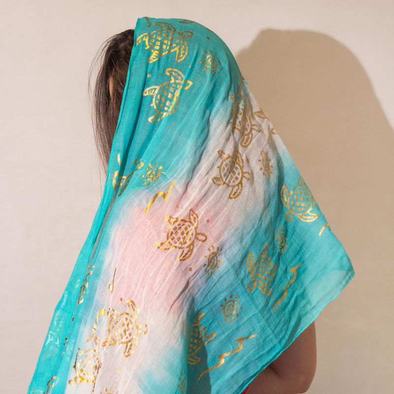Nomad Sari  - Summer Scarf -  180x50cm - Turtle- Turquois
