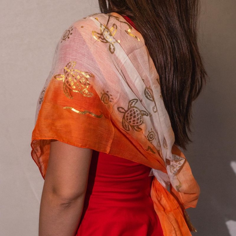 Nomad Sari  - Summer Scarf -  180x50cm - Turtle- Coral