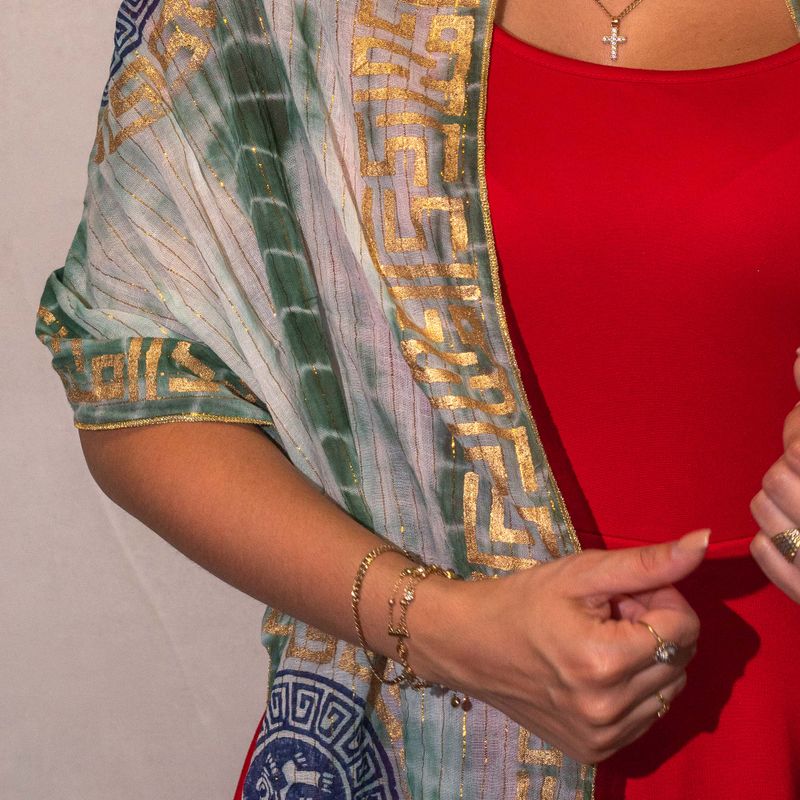 Nomad Sari - Summer Scarf - 180x50cm - Marbella Print - Green with Gold Trim
