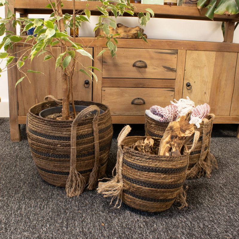 Bananna Leaf & Seagrass Large Baskets - Natural Browns- Set of 3