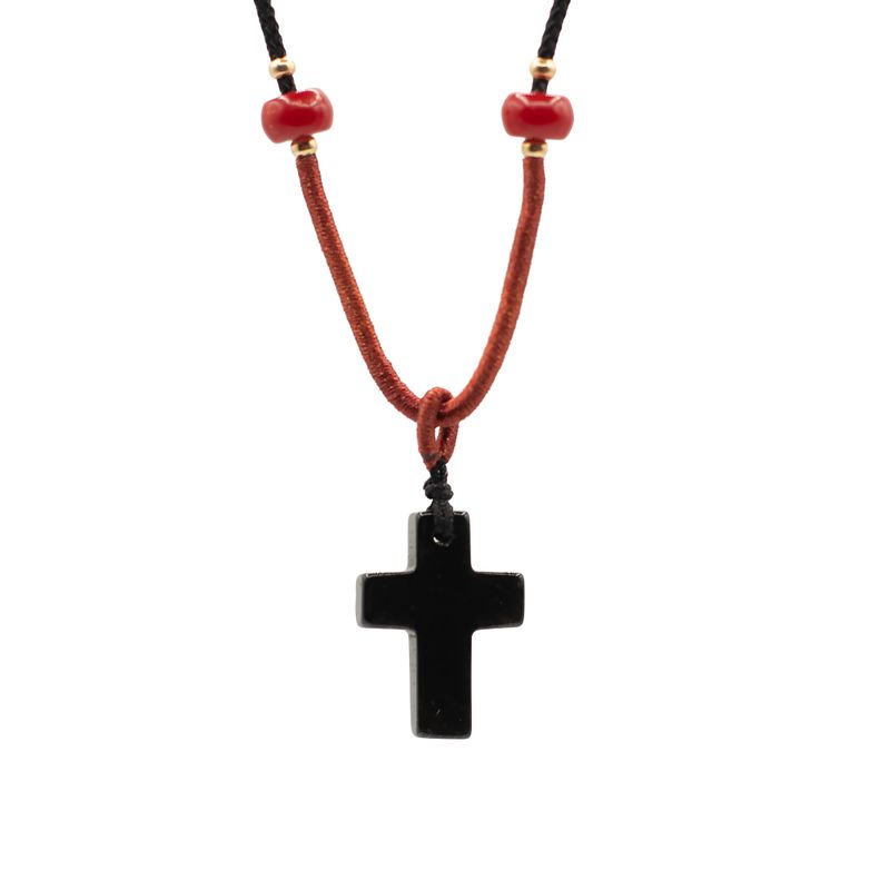 Cord Necklace Gemstone Pendants - Black Agate Cross