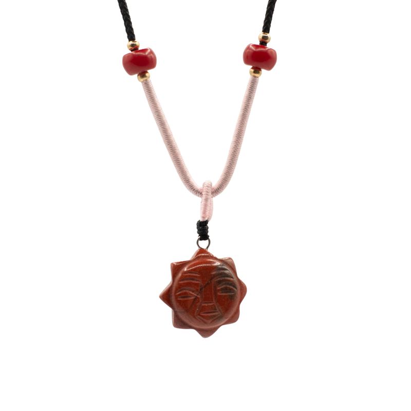 Cord Necklace Gemstone Pendants - Carnelian Sun Face