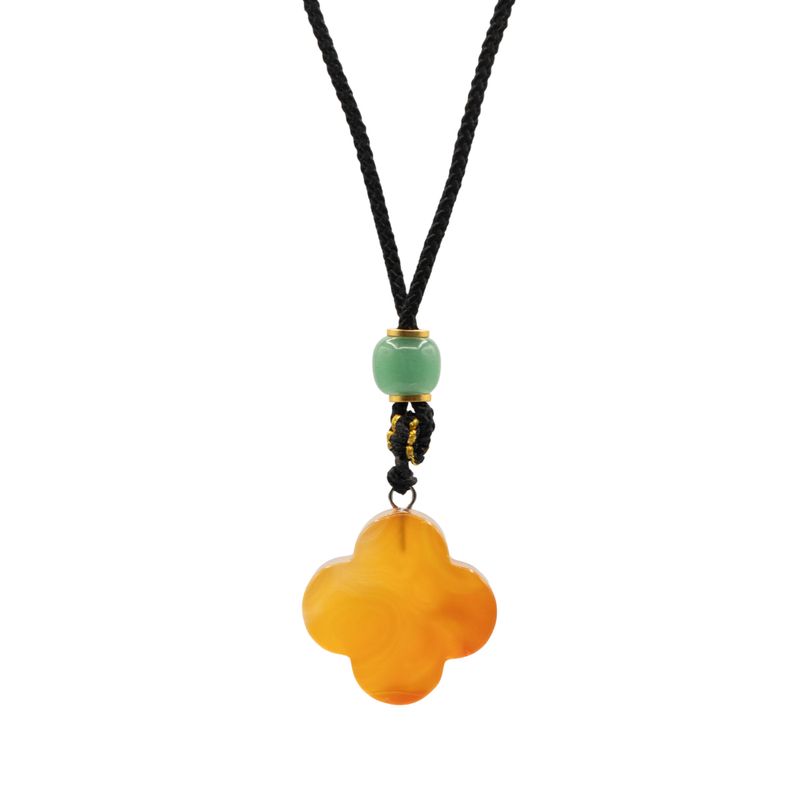 Cord Necklace Gemstone Pendants - Red Jade Clover