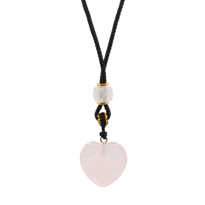 Cord Necklace Gemstone Pendants - Rose Quartz Heart