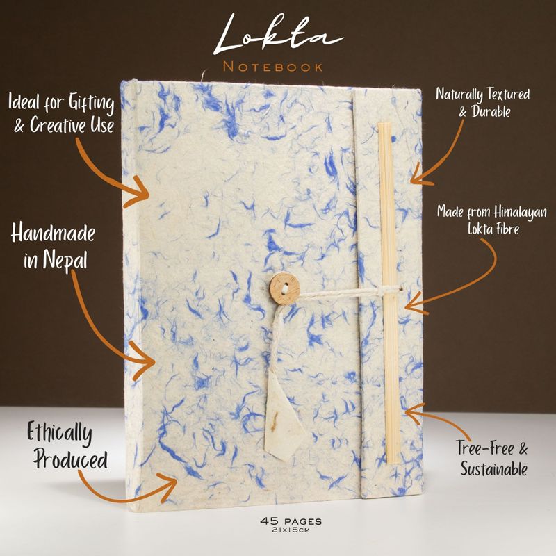 Lrg Lokta Mixed Blue Cotton Notebook (21x15cm) - 45 leafs - inc bookmark
