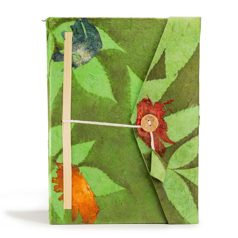Lrg Lokta Bold Floral Notebook (21x15cm) - 45 leafs - inc bookmark - Moss Green