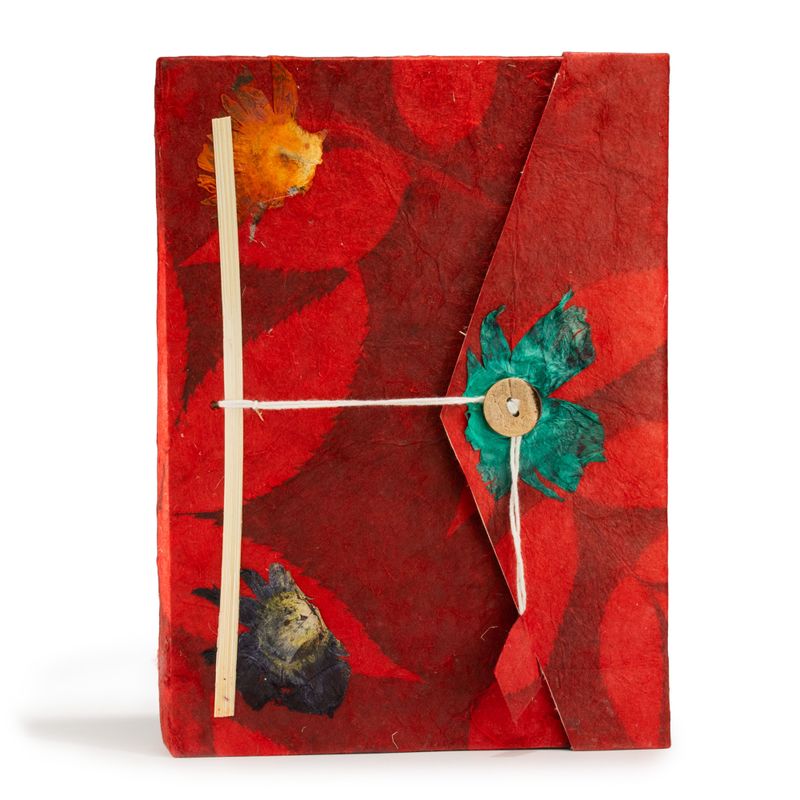 Lrg Lokta Bold Floral Notebook (21x15cm) - 45 leafs - inc bookmark - Ruby