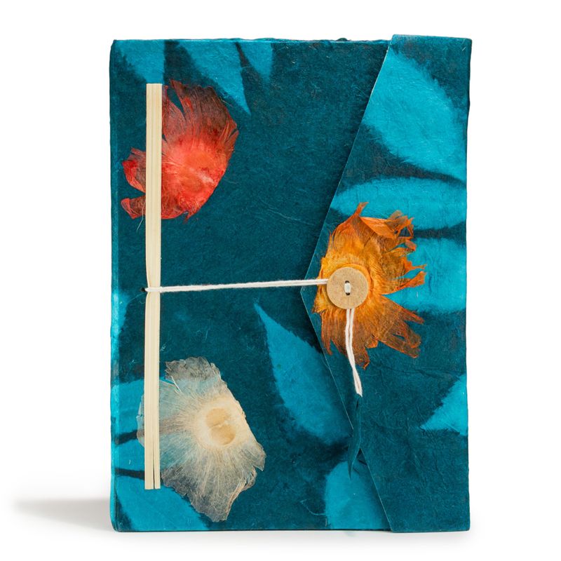 Lrg Lokta Bold Floral Notebook (21x15cm) - 45 leafs - inc bookmark - Midnight Blue