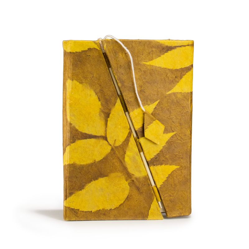 Med Lokta Bold Floral Bamboo Lock Notebook (15x12cm) - 45 leafs - Mustard Brown