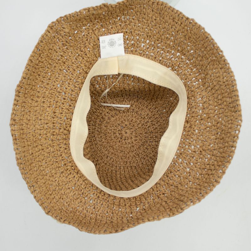 Patterned Floppy Straw Hat - Coffee & Daisies