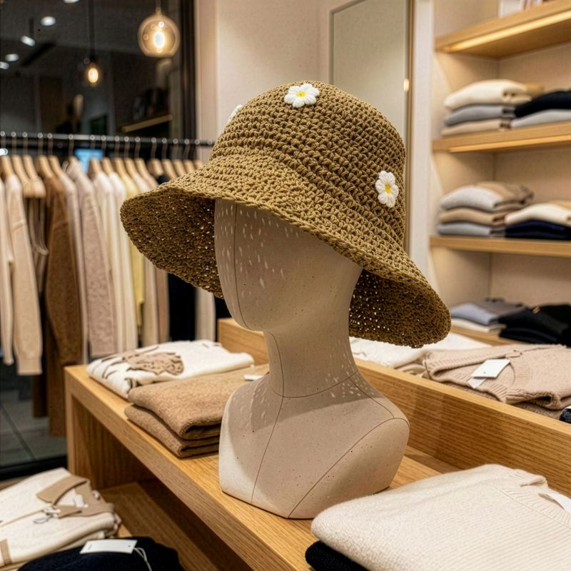 Patterned Floppy Straw Hat - Coffee & Daisies