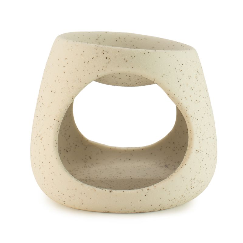 Ceramic Zen Oil Burner - Round Pebble - Speckled Off-White