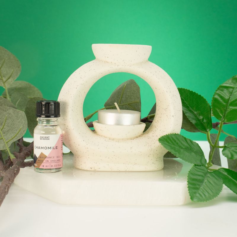 Ceramic Zen Oil Burner - Lrg Oval Pebble - Speckled Off-White