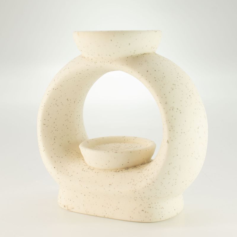 Ceramic Zen Oil Burner - Lrg Oval Pebble - Speckled Off-White