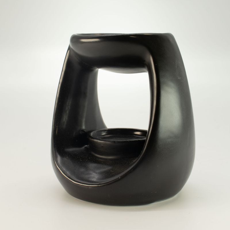 Ceramic Zen Oil Burner - Large Oval Pebble - Matt Black