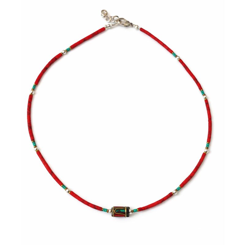 Nepalese Extra Fine Gem Necklace - Coral Tribal Bead