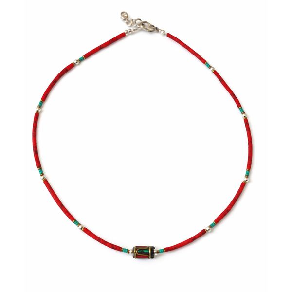 Nepalese Extra Fine Gem Necklace - Coral Tribal Bead