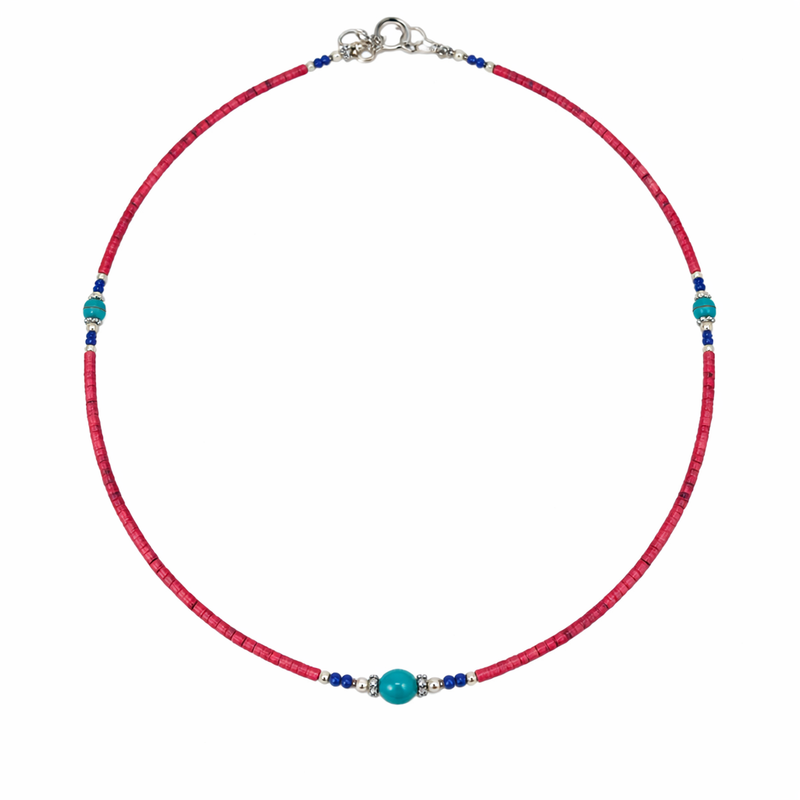 Nepalese Extra Fine Gem Necklace - Pink Coral & Turquoise Beads
