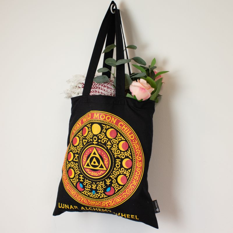 Iconic Classic Tote Bag - Luna Alchemy Wheel - Black 6oz (40x36cm)