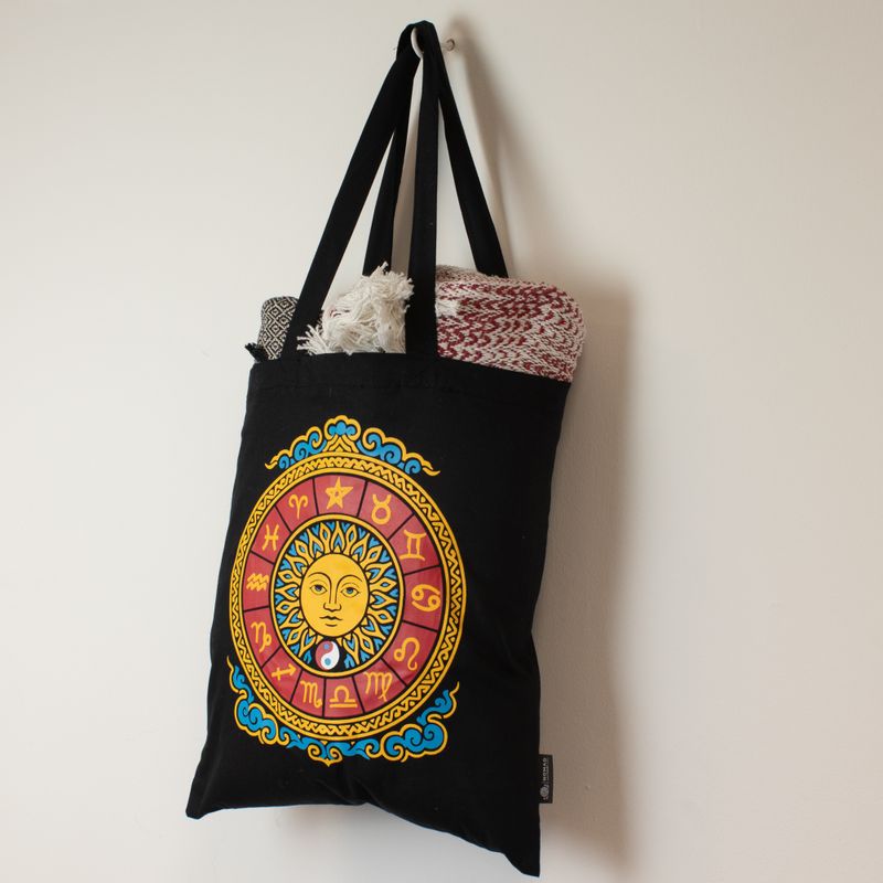 Iconic Classic Tote Bag - Zodiac Sun - Black 6oz (40x36cm)