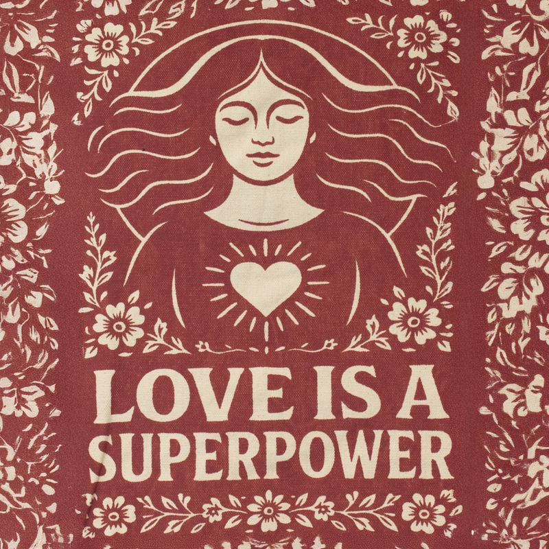 Iconic Toni Tote Bag - Love is a Super Power (41x31cm) - Natural 10oz - Inside pocket and zip closure
