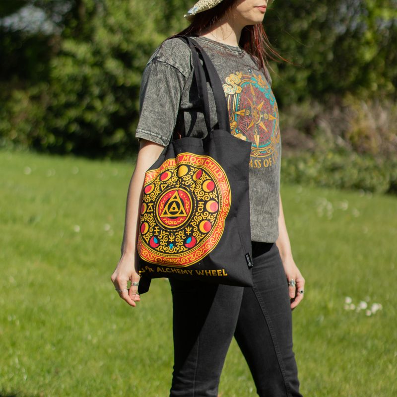 Iconic Classic Tote Bag - Luna Alchemy Wheel - Black 6oz (40x36cm)
