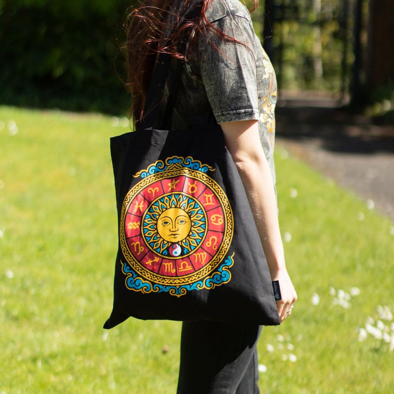Iconic Classic Tote Bag - Zodiac Sun - Black 6oz (40x36cm)