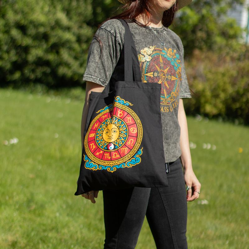 Iconic Classic Tote Bag - Zodiac Sun - Black 6oz (40x36cm)