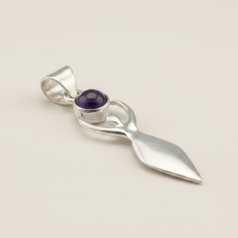 Indian Devotional Pendants - Silver Plated (45cm Cord)- Goddess Amethyst