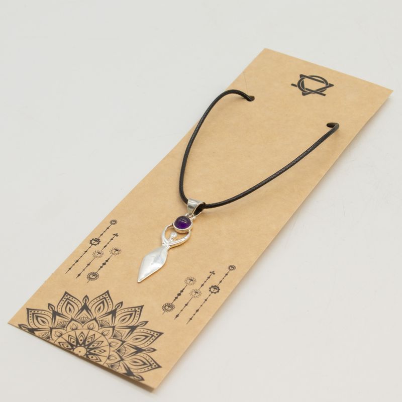 Indian Devotional Pendants - Silver Plated (45cm Cord)- Goddess Amethyst