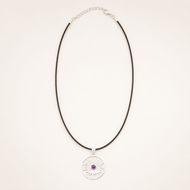 Indian Devotional Pendants - Silver Plated (45cm Cord)- Sun Worship Amethyst