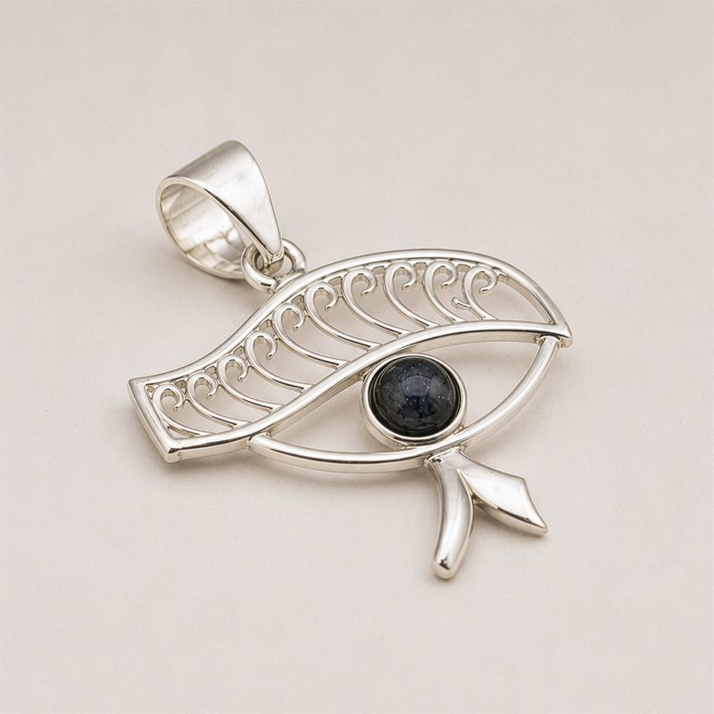 Indian Devotional Pendants - Silver Plated (45cm Cord)- Cleopatra Eye - Iolite