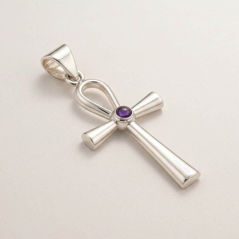 Indian Devotional Pendants - Silver Plated (45cm Cord)- Ankh Symbol of Eternal Life