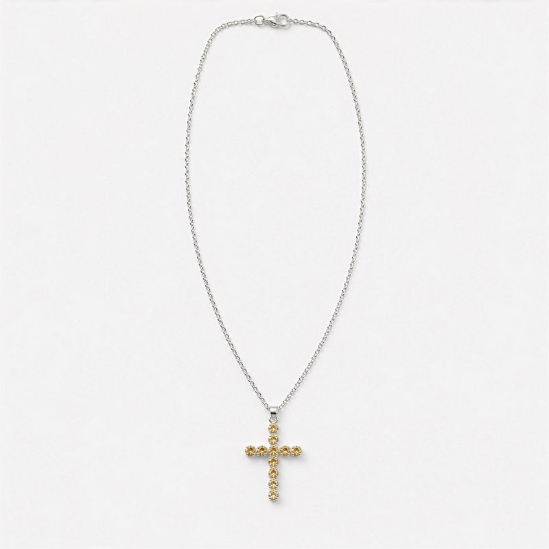 Indian Devotional Pendants - Silver Plated (45cm Chain)- Citrine Crucifix