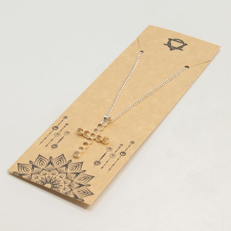 Indian Devotional Pendants - Silver Plated (45cm Chain)- Citrine Crucifix