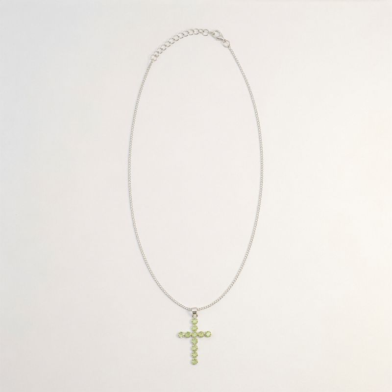 Indian Devotional Pendants - Silver Plated (45cm Chain)- Peridot Crucifix