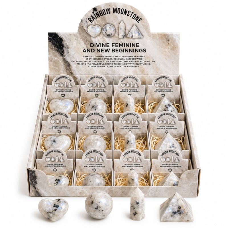 Rainbow Moonstone Gemstone Retail Display Pack - Assorted Shapes