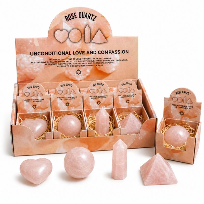 Rose Quartz Gemstone Retail Display Pack - Assorted Shapes