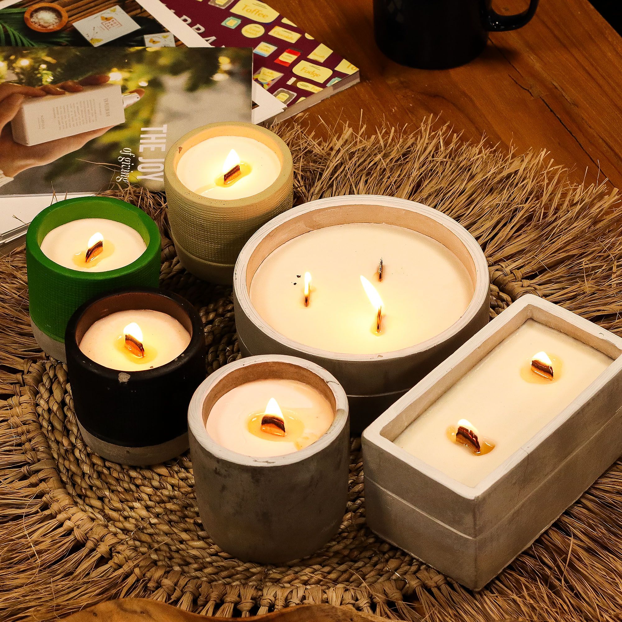 Concrete Wooden Wick Candle