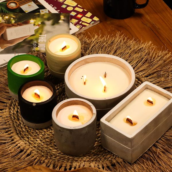 Concrete Wooden Wick Candle